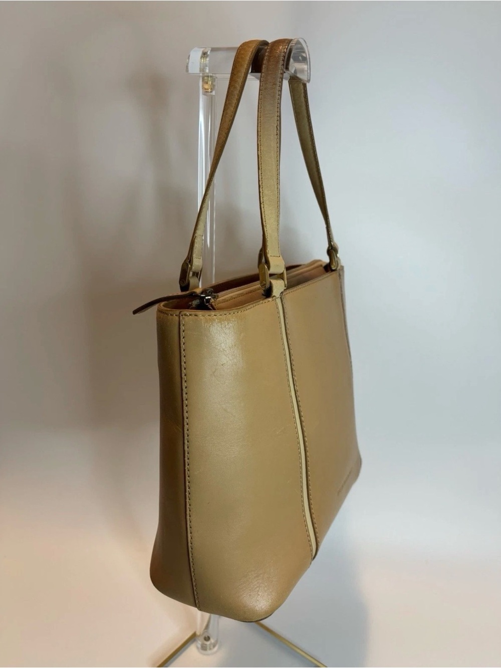 BURBERRY ($999) Classic Light Brown Leather Handbag with Nova Pattern AUTHENTIC - Picture 5 of 15
